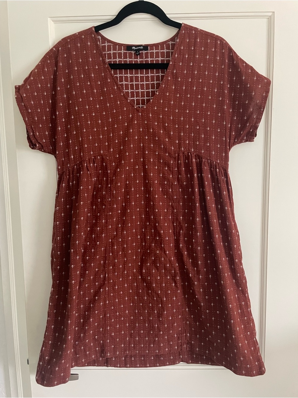 Madewell Jacquard Dolman-Sleeve Mini Dress — Dusty Redwood, Size Small